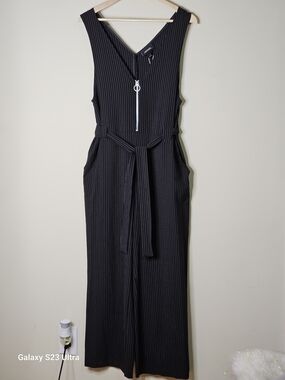 Monki Black Pinstripe Sleeveless Jumpsuit with Front Zip